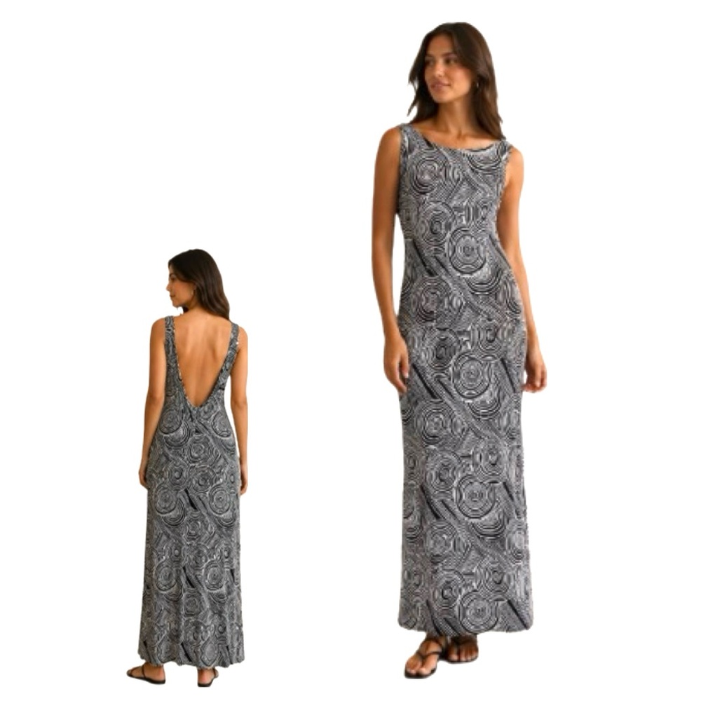 Niki by Niki Livas Vintage Geometric Sheath Dress Size 6 NWT Black White Maxi